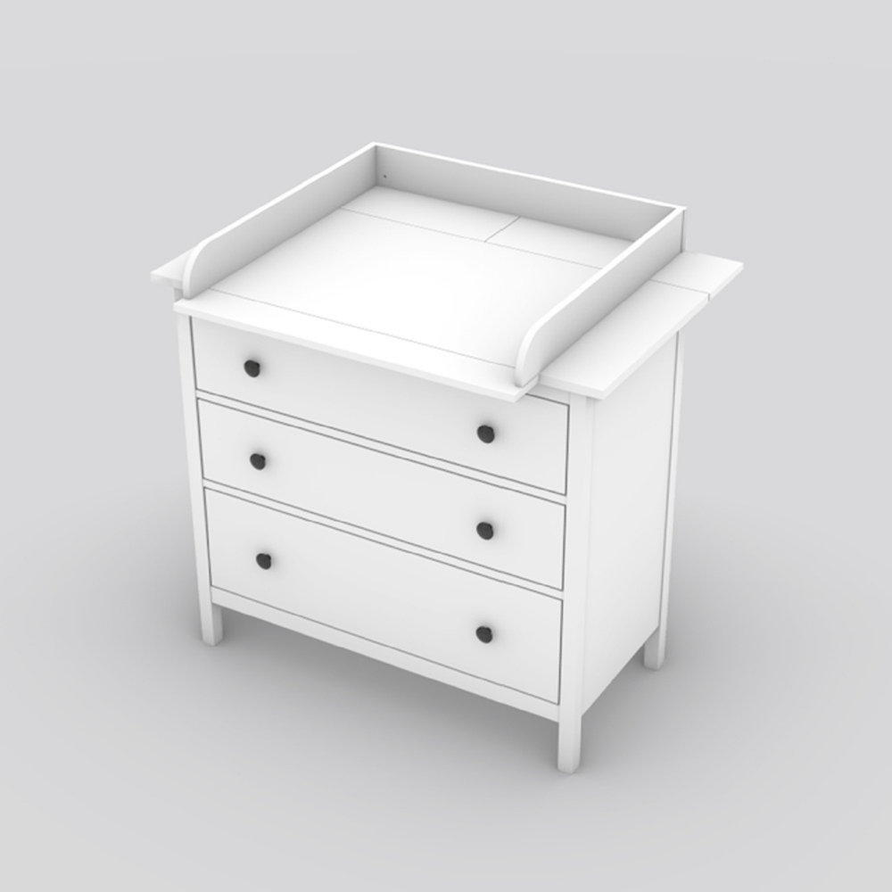 Kleine Hemnes Kommode mit 3 Schubfächern und passgenauem Wickelaufsatz.