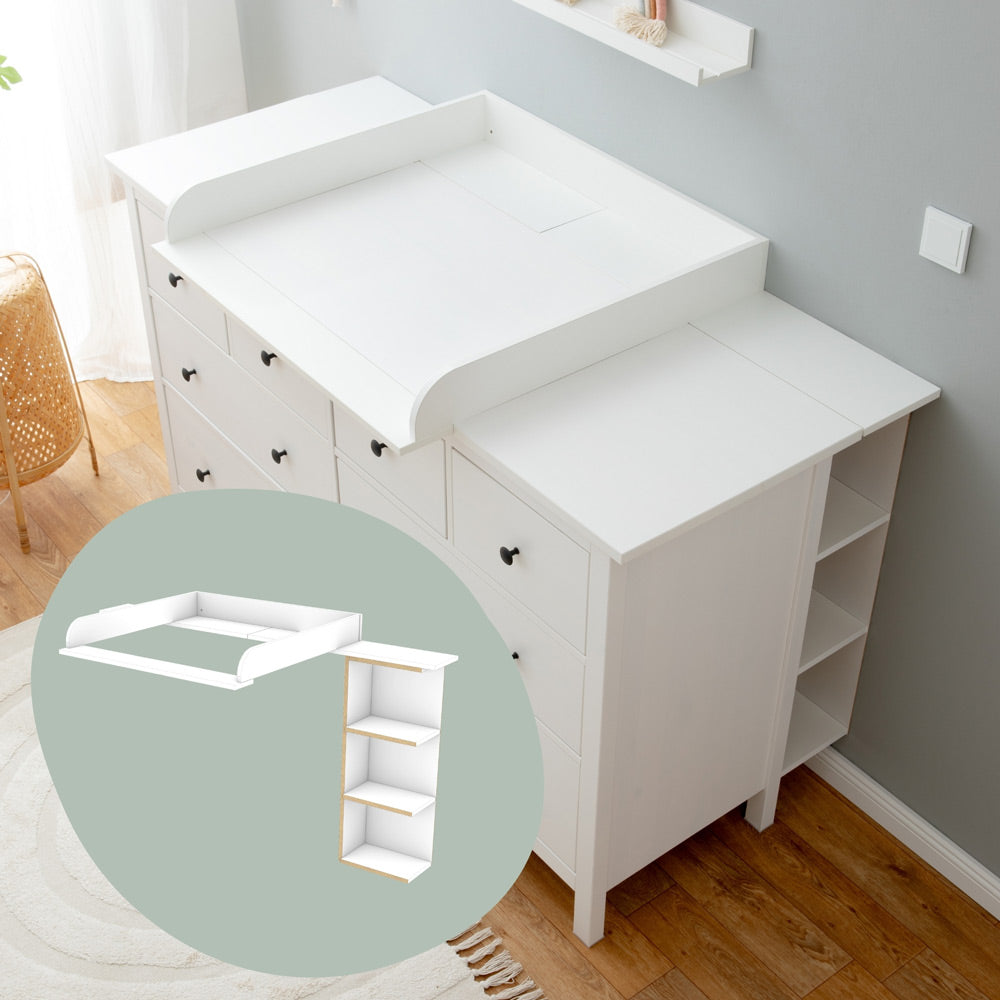 Große IKEA Hemnes als Wickelkommode mit Wickelaufsatz und Stauraumregal.