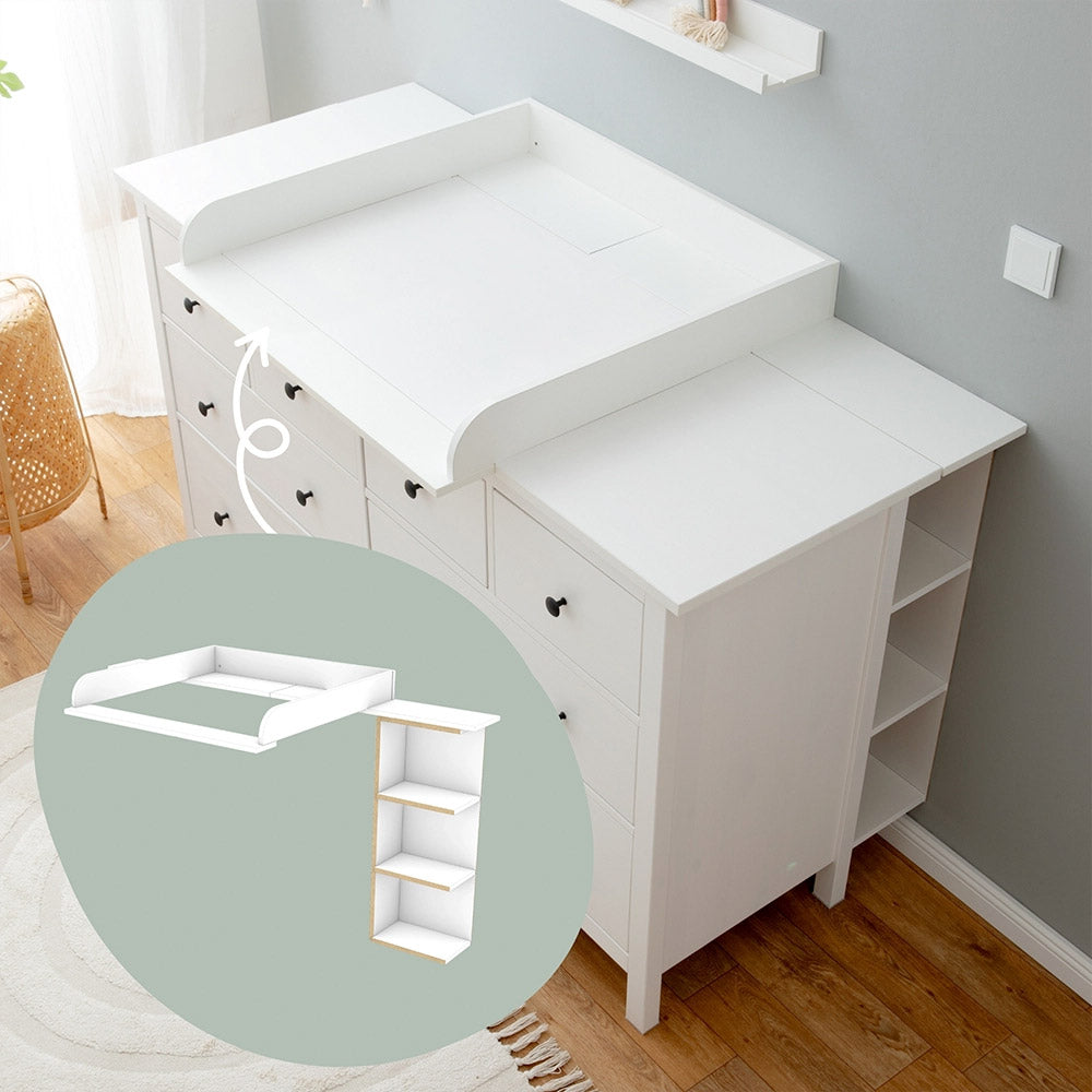 Große IKEA Hemnes als Wickelkommode mit Wickelaufsatz und Stauraumregal.