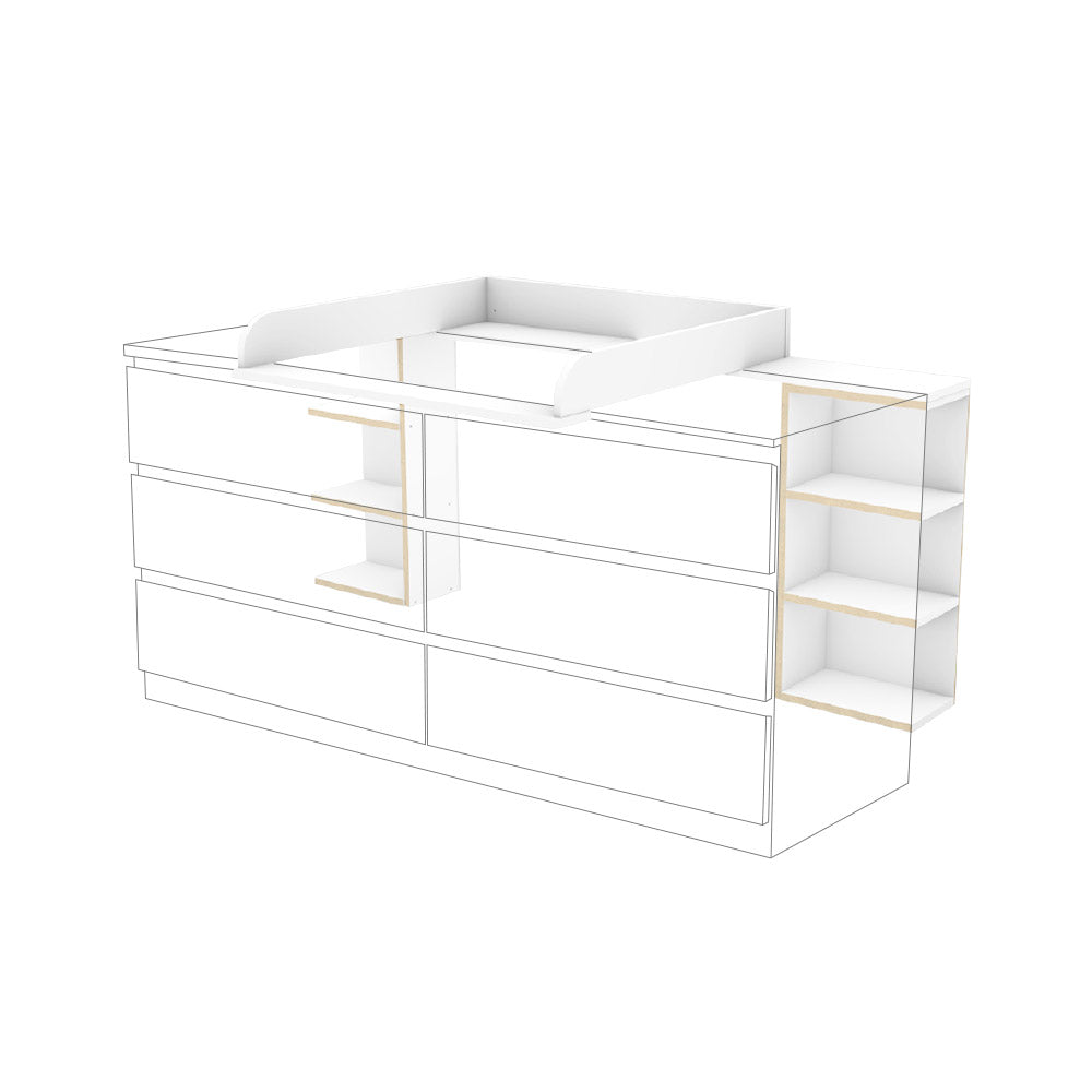 Malm Wickelaufsatz für die große Kommode und 2 Stauraumregale.