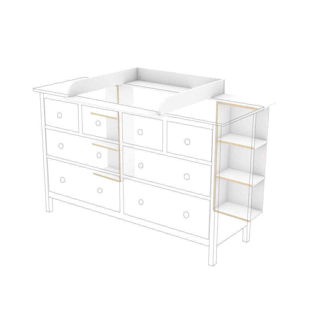 Hemnes Wickelaufsatz für die große Kommode mit 2 Stauraumregalen.