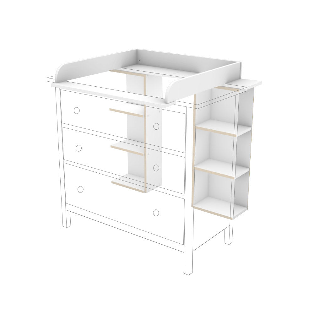 Hemnes Wickelaufsatz für die kleine Kommode mit 2 Stauraumregalen.
