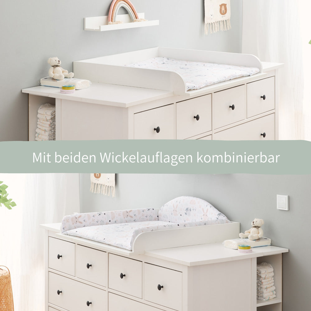 Große Hemnes als Wickelkommode mit 2 verschiedenen Wickelauflagen.