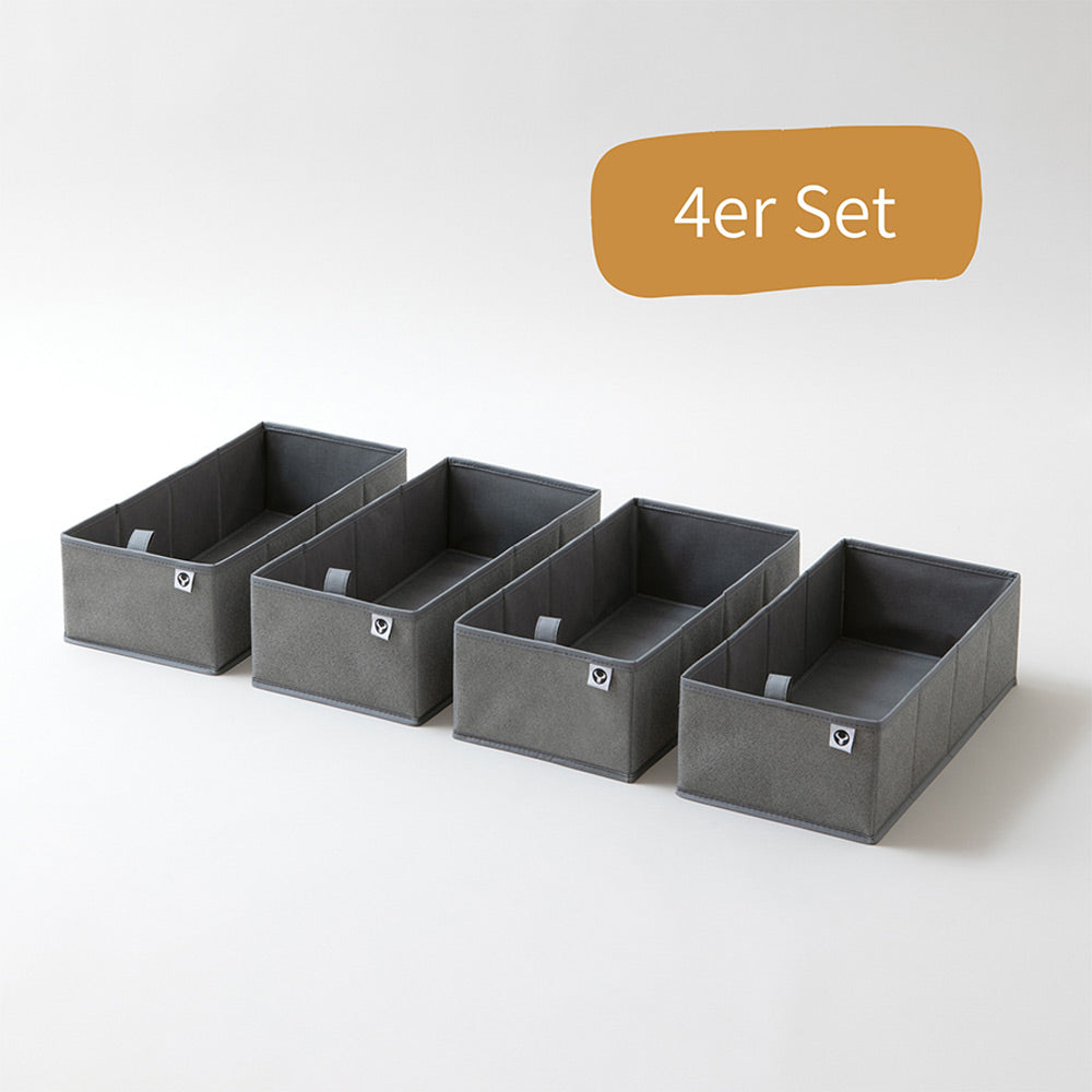4 zusammenfaltbare Organizer in Grau mit Ziehlasche für die Hemnes Kommode.