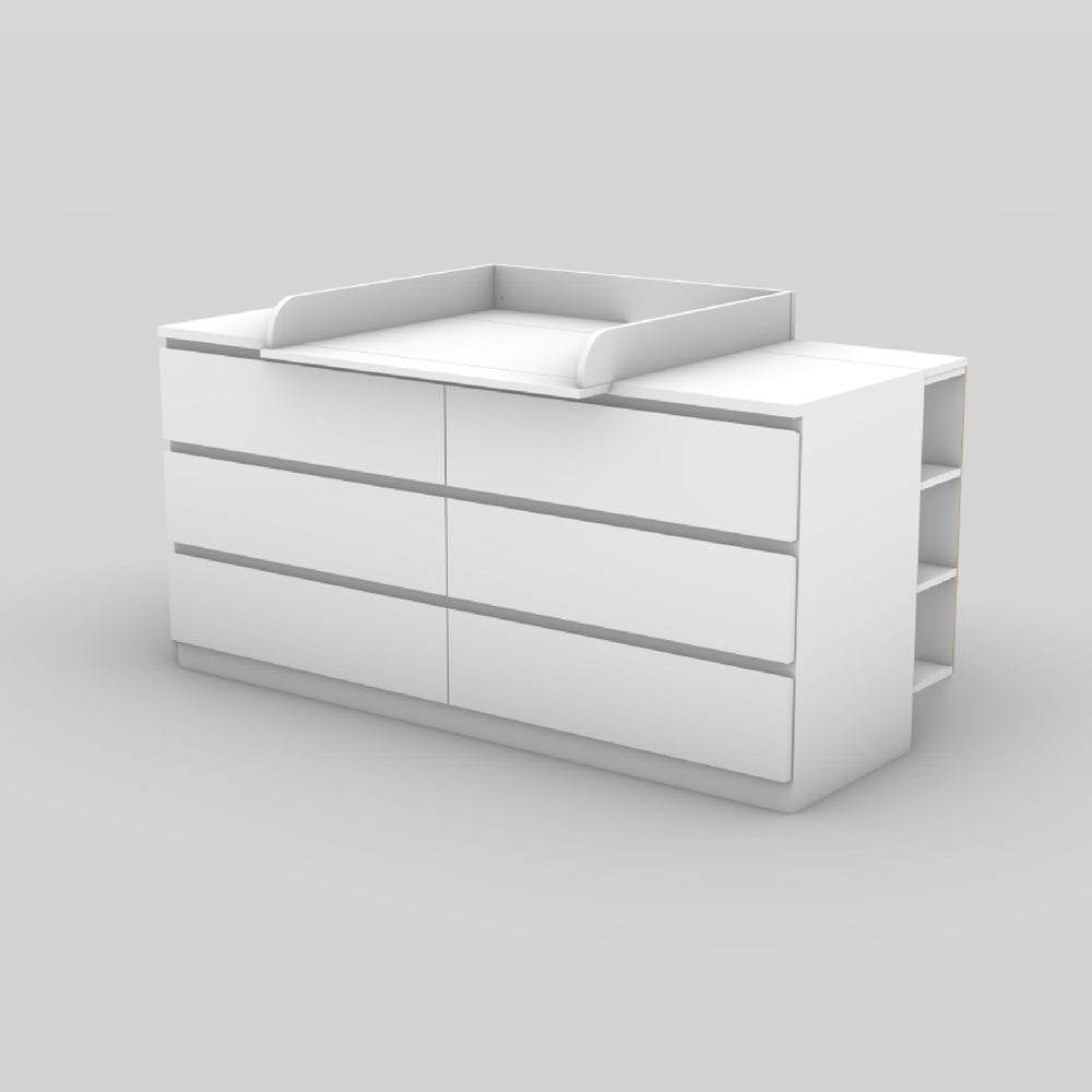 Große IKEA Malm Kommode mit Wickelaufsatz und Stauraumregal.