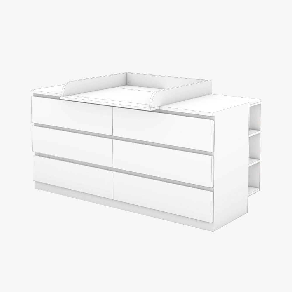 Große IKEA Malm Kommode mit Wickelaufsatz und Stauraumregal.