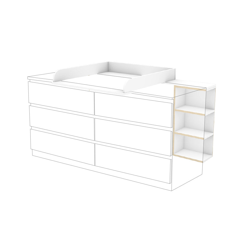 Malm Wickelaufsatz für die große Kommode und ein Stauraumregal.