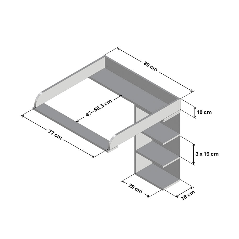 Malm Wickelaufsatz und Stauraumregal mit entsprechenden Maßangaben.