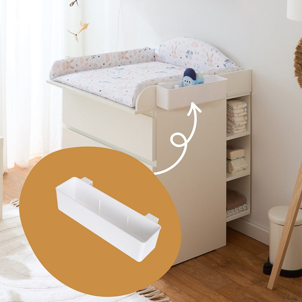 IKEA Malm Kommode als komplette Wickelkommode mit Wickelaufsatz, Wickelauflage, Stauraumregal und Wickeltisch Organizer.