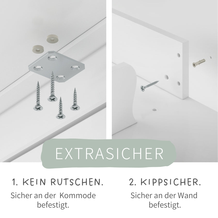Detailansicht von der Befestigung des Nordli Wickelaufsatzes für die IKEA Kommode.