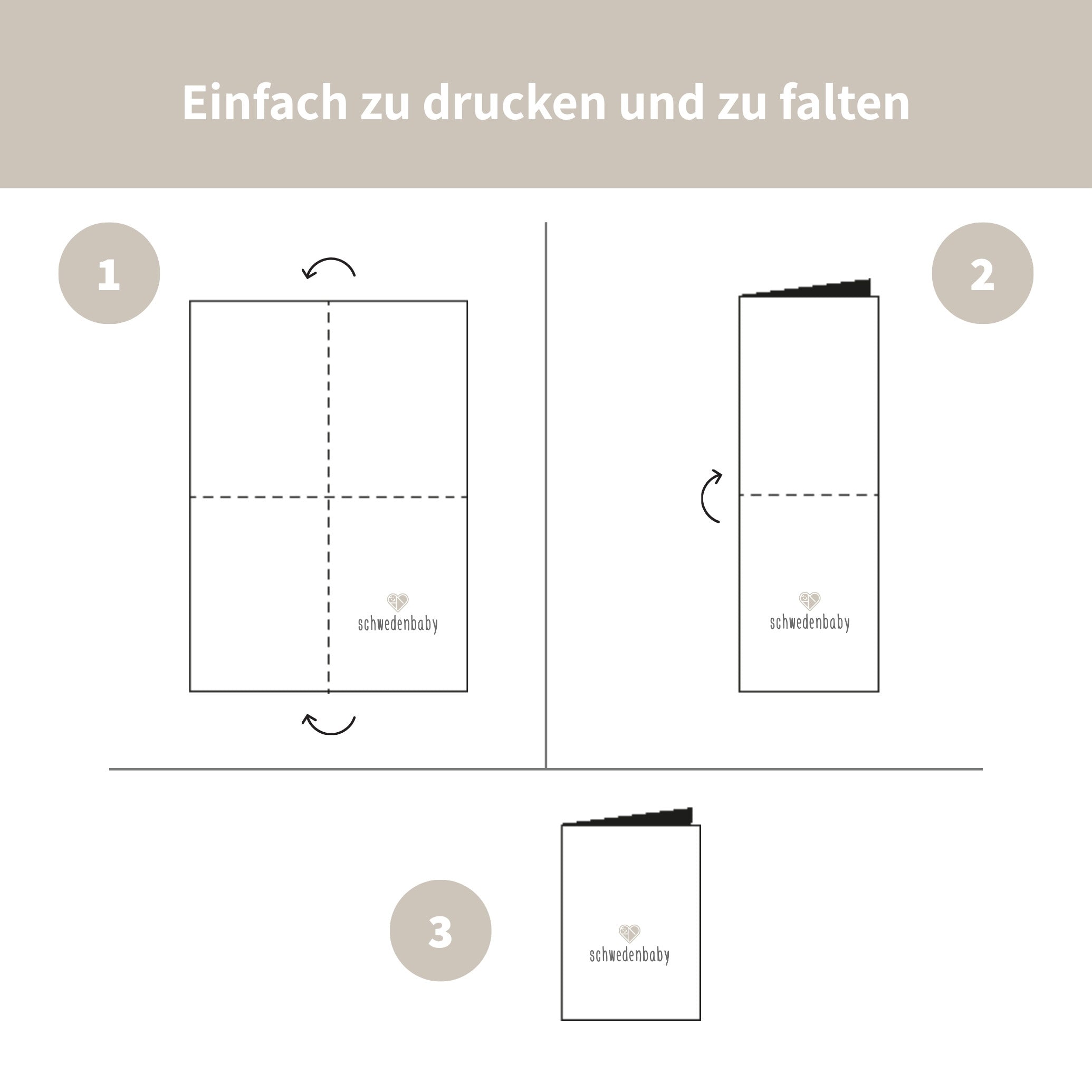 Eine Faltanleitung für einen schwedenbaby-Gutschein.