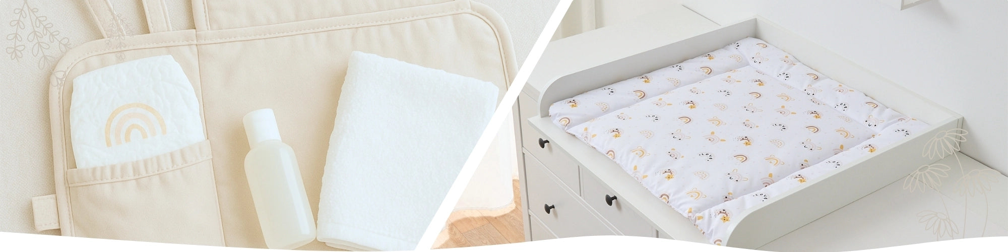 Ein Splitbild von einer Wickelunterlage und einer Wickelauflage.