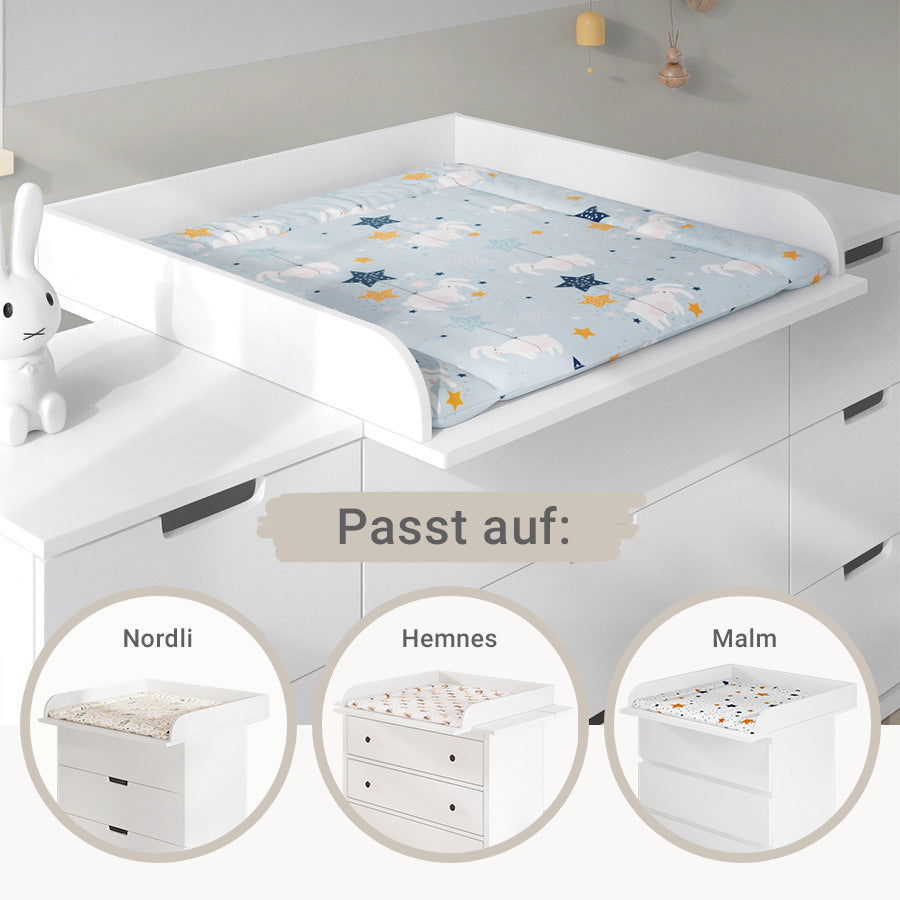 Wickelaufsatz mit Wickelauflage in verschiedenen Designs fuer die IKEA Kommoden