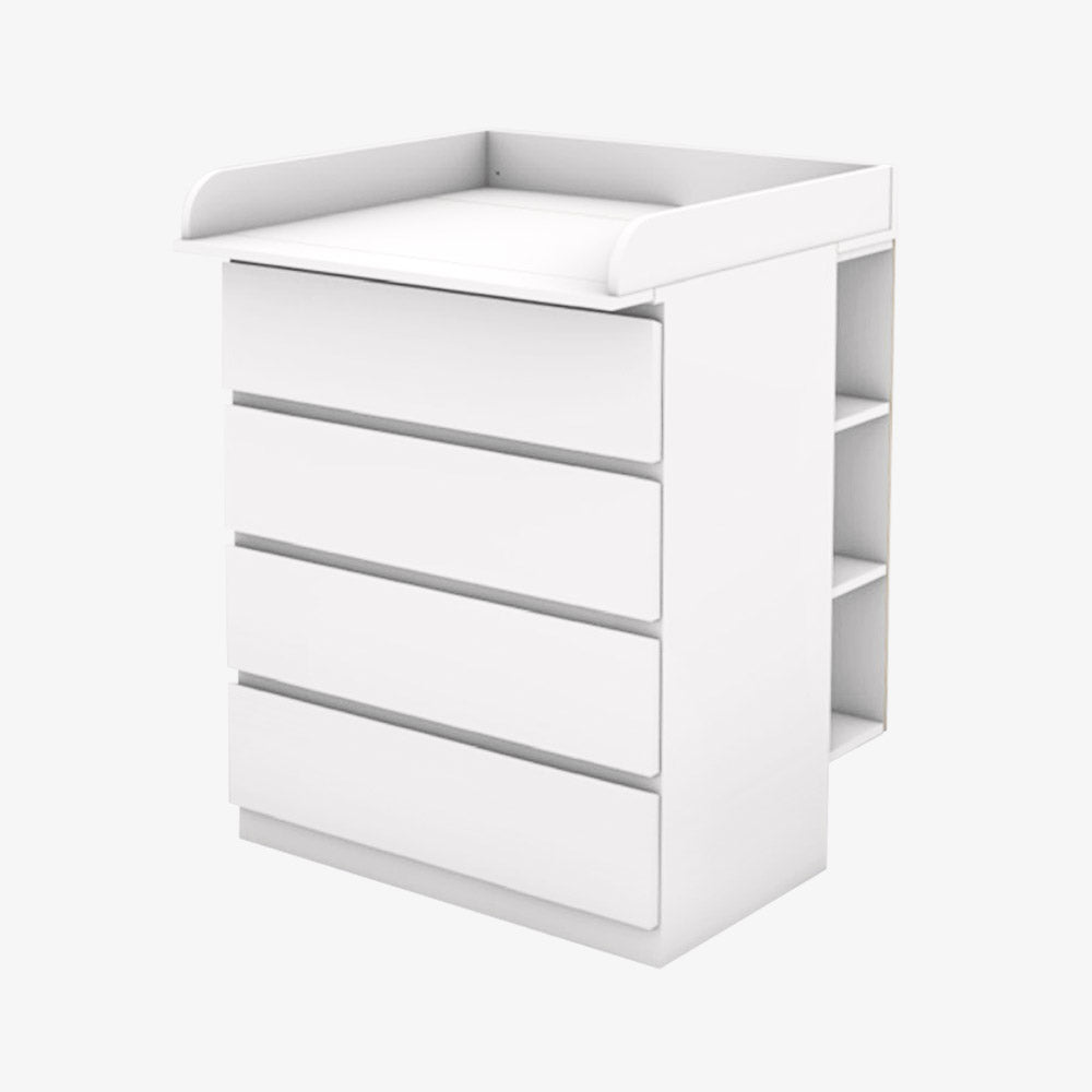 Malm Kommode mit 4 Schubladen, passendem Wickelaufsatz und Stauraumregal.