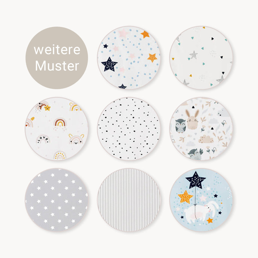Kreisförmige Darstellung verschiedener Designs on Wickelauflagen.