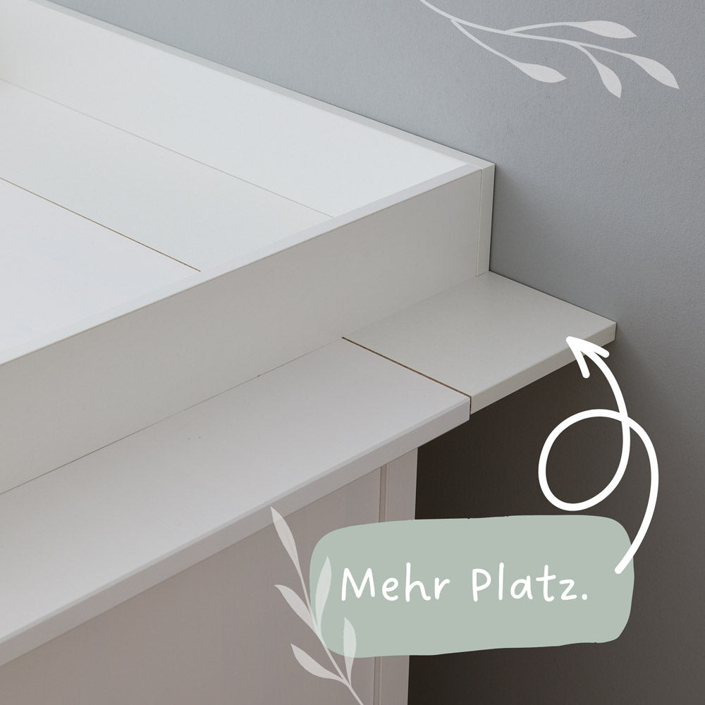 Detailaufnahme der Rückseite und Blende vom Hemnes Wickelaufsatz.