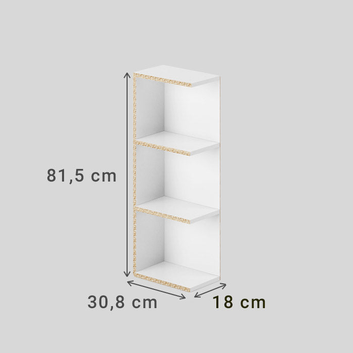 Ein weißes Stauraumregal für die IKEA Hemnes Kommode mit Wickelaufsatz mit entsprechenden Maßangaben.