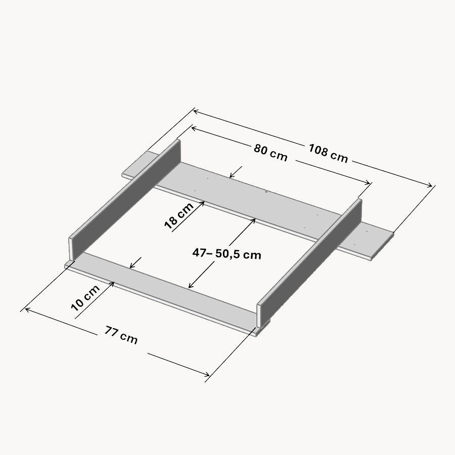 Technische Zeichnung für den Wickelaufsatz für die Hemnes Kommode.