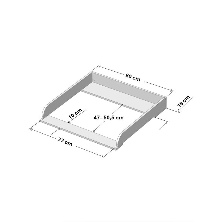 Nordli Wickelaufsatz 80 cm breit mit Abmessungen Aussenmass 80 mal 75 cm Innenmass 77 x 73,5 cm